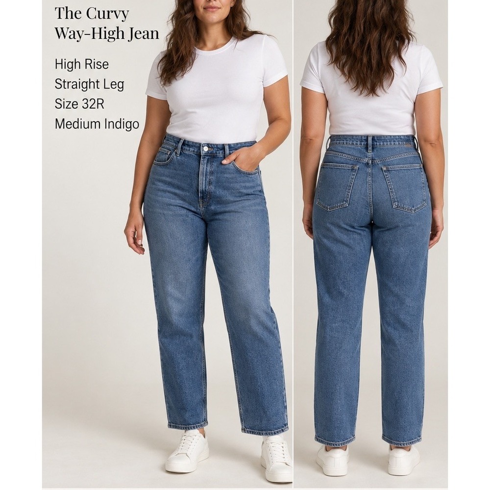 Everlane The Curvy Way High Straight Leg Jean Womens 32 Blue Wash Brand New